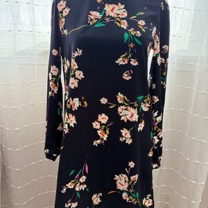 Lulu's Navy Blue Floral Long Sleeve Shift Dress XS
